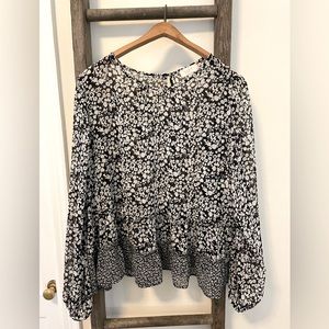 Loft black and white floral blouse